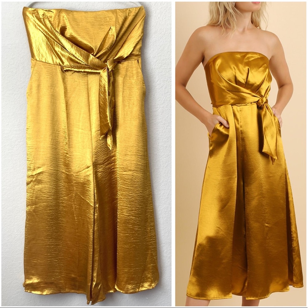 Umgee XL Strapless Metallic Tie Front Jumpsuit  Pantsuit